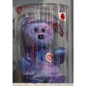 Ty Beanie Baby Clubby IV Bear Purple Tie-Dye Plush in Sealed Club Canister